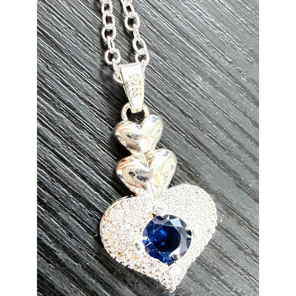 Unbranded Heart Pendant Necklace Womens OS Silver Blue Sapphire 925 Sterling